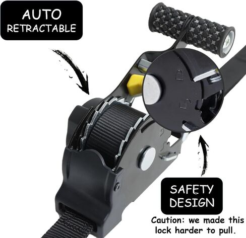 Retractable Ratchet Straps, 2 Pack (1in X 10ft), Heavy Duty Tie Down Ratchet Straps Self Retractable. 896lb Max Break Strength. Ideal for Moving, Securing Cargo.[v2 Black/Grey x 2pack] in Saudi Arabia