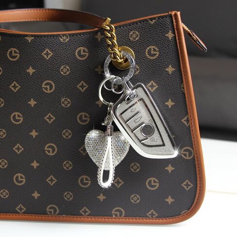 Key Fob Cover with Diamond Keychain Car Key Holder Case Compatible with BMW X1 X2 X3 X5 X6 X7 GT and 2 5 6 7 Series Smart Remote Key Protector for Women, 3 Buttons (Silver-Heart) in Kuwait