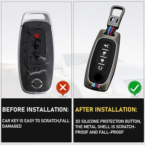 Compatible with 2023 2024 Nissan Rouge Pathfinder Key Fob Cover 2024 Sentra Key Fob Cover 5 Buttons,2023 2024 Rouge Pathfinder Key Fob Case,Metal Shell & Soft Silicone Protection(Gray) in Saudi Arabia