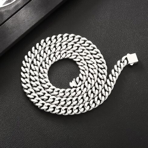 KRKC&CO Cuban Link Chain for Mens Women, 8/10mm Miami Cuban Chain, 316l Stainless Steel and 925 Sterling Silver Filled Necklaces Hip Hop Jewelrys for Him in Kuwait