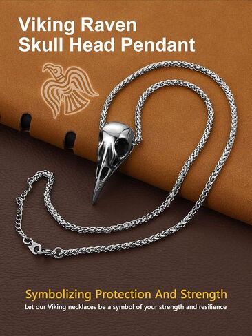 ChainsProMax Mens Viking Necklace, Arrowhead/Rune/Raven Skull Necklace for Men Nordic Jewelry-Send Gift Box in Kuwait