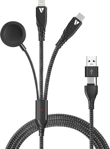 SUPERV 5 in 1 Multi Fast Charging Cable,USB Cable,Digital Display, Nylon USB A to USB Type C/Lightning/Micro USB 3.94ft,100W Fast Charging for iPhone Series, Android Series, Type-C Devices in Saudi Arabia