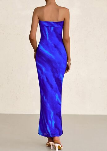 PRETTYGARDEN Womens Summer Printed Tube Maxi Dress Strapless Bodycon Sleeveless Night Out Long Dresses in Kuwait