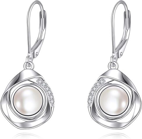 925 Sterling Silver Pearl Leverback Earrings Dangle Drop Pearl Jewelry Gifts for Women in Saudi Arabia
