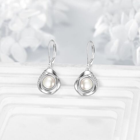925 Sterling Silver Pearl Leverback Earrings Dangle Drop Pearl Jewelry Gifts for Women in Saudi Arabia