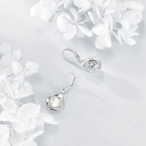 925 Sterling Silver Pearl Leverback Earrings Dangle Drop Pearl Jewelry Gifts for Women in Saudi Arabia
