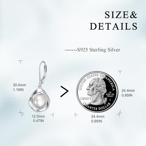 925 Sterling Silver Pearl Leverback Earrings Dangle Drop Pearl Jewelry Gifts for Women in Saudi Arabia