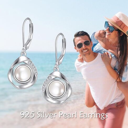 925 Sterling Silver Pearl Leverback Earrings Dangle Drop Pearl Jewelry Gifts for Women in Saudi Arabia