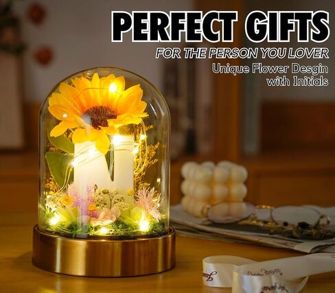 InnoBeta Monogram Initial Gifts for Women, Sunflower Gifts for Women, Sunflowers Artificial Flowers in Glass Dome 4.72 * 7.87, Gifts for Valentine Day, Mothers Day, Anniversary, Xmas - Initial E in Saudi Arabia