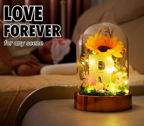 InnoBeta Monogram Initial Gifts for Women, Sunflower Gifts for Women, Sunflowers Artificial Flowers in Glass Dome 4.72 * 7.87, Gifts for Valentine Day, Mothers Day, Anniversary, Xmas - Initial E in Saudi Arabia