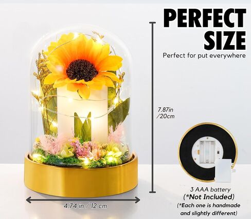 InnoBeta Monogram Initial Gifts for Women, Sunflower Gifts for Women, Sunflowers Artificial Flowers in Glass Dome 4.72 * 7.87, Gifts for Valentine Day, Mothers Day, Anniversary, Xmas - Initial E in Saudi Arabia
