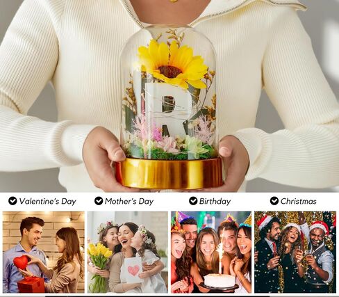 InnoBeta Monogram Initial Gifts for Women, Sunflower Gifts for Women, Sunflowers Artificial Flowers in Glass Dome 4.72 * 7.87, Gifts for Valentine Day, Mothers Day, Anniversary, Xmas - Initial E in Saudi Arabia