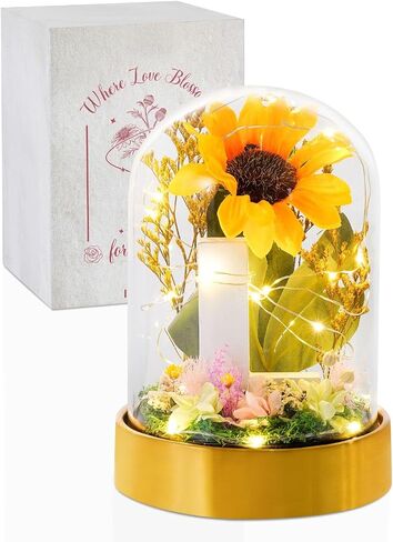 InnoBeta Monogram Initial Gifts for Women, Sunflower Gifts for Women, Sunflowers Artificial Flowers in Glass Dome 4.72 * 7.87, Gifts for Valentine Day, Mothers Day, Anniversary, Xmas - Initial E in Saudi Arabia