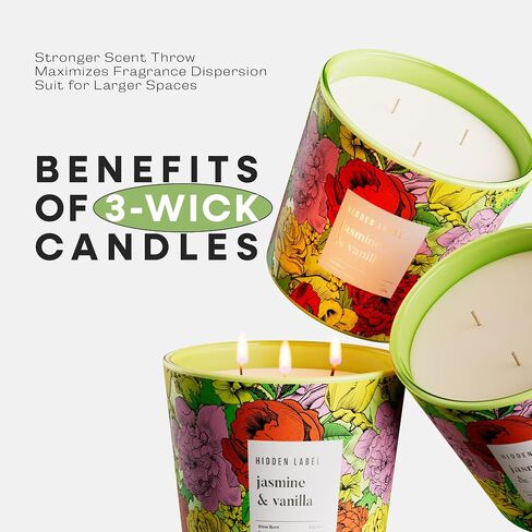 Hidden Label Jasmine & Vanilla Scented,3 Wick Large Candles for Home Scented, 30oz Natural Soy Candles for Home Scented,100 Hour Burn Time, Long Lasting Highly Scented Luxury Candle Gift in Saudi Arabia
