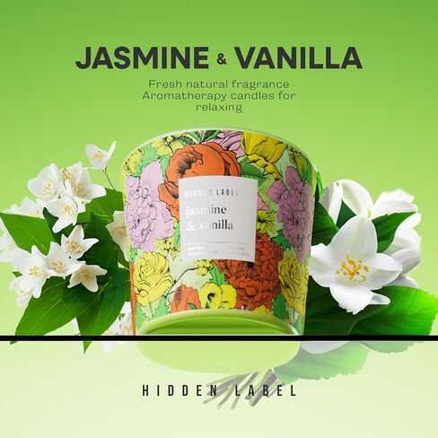 Hidden Label Jasmine & Vanilla Scented,3 Wick Large Candles for Home Scented, 30oz Natural Soy Candles for Home Scented,100 Hour Burn Time, Long Lasting Highly Scented Luxury Candle Gift in Saudi Arabia