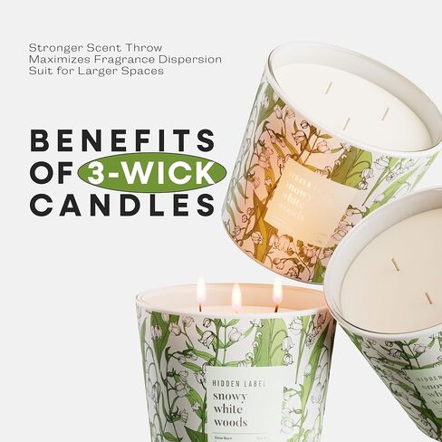 Hidden Label Jasmine & Vanilla Scented,3 Wick Large Candles for Home Scented, 30oz Natural Soy Candles for Home Scented,100 Hour Burn Time, Long Lasting Highly Scented Luxury Candle Gift in Saudi Arabia