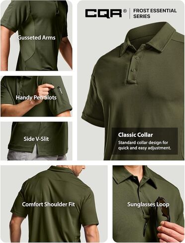 CQR Men's Polo Shirt, Short Sleeve Tactical Shirts, Dry Fit Lightweight Performance Golf Shirts, Outdoor UPF 50+ Pique Shirt in Kuwait