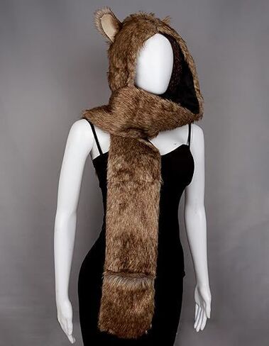 Junova Women Viking Fur Hat Animal Hood Furry Hat Scarf with Ears Paws Wolf Accessories Wolf Faux Fur Halloween Costume in Saudi Arabia