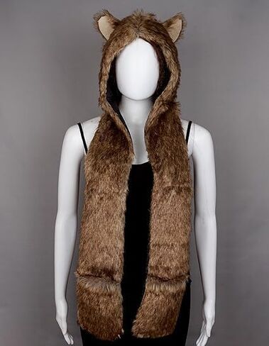 Junova Women Viking Fur Hat Animal Hood Furry Hat Scarf with Ears Paws Wolf Accessories Wolf Faux Fur Halloween Costume in Saudi Arabia