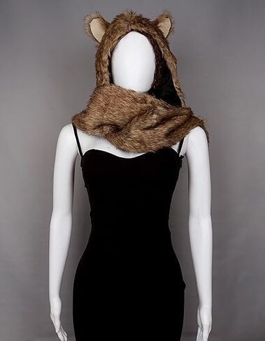 Junova Women Viking Fur Hat Animal Hood Furry Hat Scarf with Ears Paws Wolf Accessories Wolf Faux Fur Halloween Costume in Saudi Arabia