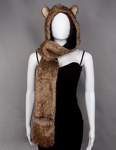 Junova Women Viking Fur Hat Animal Hood Furry Hat Scarf with Ears Paws Wolf Accessories Wolf Faux Fur Halloween Costume in Saudi Arabia