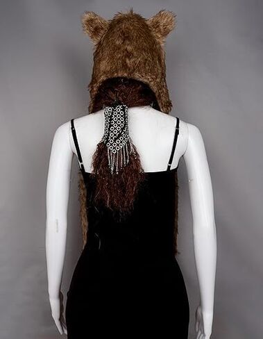 Junova Women Viking Fur Hat Animal Hood Furry Hat Scarf with Ears Paws Wolf Accessories Wolf Faux Fur Halloween Costume in Saudi Arabia