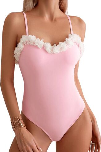 Floerns Women's Floral Appliques Monokini Swimwear Bikini One Piece Swimsuits in Saudi Arabia