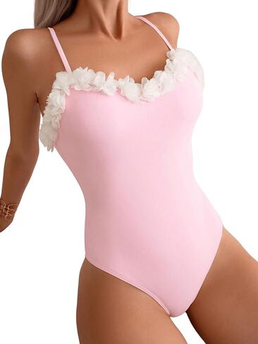 Floerns Women's Floral Appliques Monokini Swimwear Bikini One Piece Swimsuits in Saudi Arabia