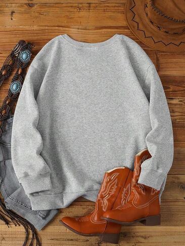 Women's Plus Size Letter Print Hoodie Long Sleeve Drop Shoulder Crewneck Pullovers Casual Fall Tops in Saudi Arabia