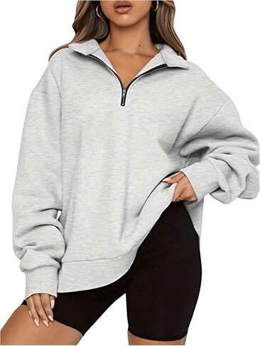 WDIRARA Women's Plus Size Half Zip Sweatshirts Quarter Zipper Long Sleeve Sweater Pullover Fall Outfits in Saudi Arabia