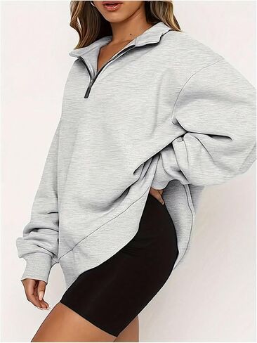 WDIRARA Women's Plus Size Half Zip Sweatshirts Quarter Zipper Long Sleeve Sweater Pullover Fall Outfits in Saudi Arabia