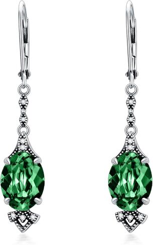 Vintage Leverback Earrings 925 Sterling Silver Retro Leverback Dangle Drop Earrings with 9mm Oval Birthstone, Anniversary Birthday Jewelry Gifts for Women in Saudi Arabia