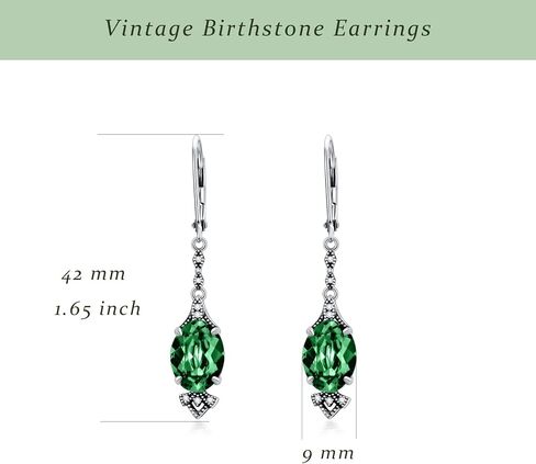 Vintage Leverback Earrings 925 Sterling Silver Retro Leverback Dangle Drop Earrings with 9mm Oval Birthstone, Anniversary Birthday Jewelry Gifts for Women in Saudi Arabia