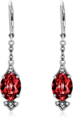 Vintage Leverback Earrings 925 Sterling Silver Retro Leverback Dangle Drop Earrings with 9mm Oval Birthstone, Anniversary Birthday Jewelry Gifts for Women in Saudi Arabia