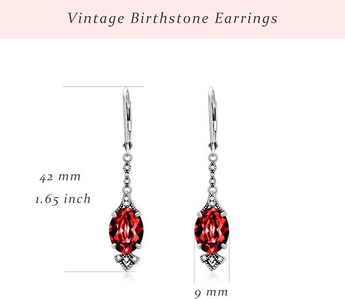 Vintage Leverback Earrings 925 Sterling Silver Retro Leverback Dangle Drop Earrings with 9mm Oval Birthstone, Anniversary Birthday Jewelry Gifts for Women in Saudi Arabia