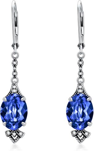 Vintage Leverback Earrings 925 Sterling Silver Retro Leverback Dangle Drop Earrings with 9mm Oval Birthstone, Anniversary Birthday Jewelry Gifts for Women in Saudi Arabia