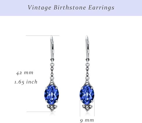 Vintage Leverback Earrings 925 Sterling Silver Retro Leverback Dangle Drop Earrings with 9mm Oval Birthstone, Anniversary Birthday Jewelry Gifts for Women in Saudi Arabia