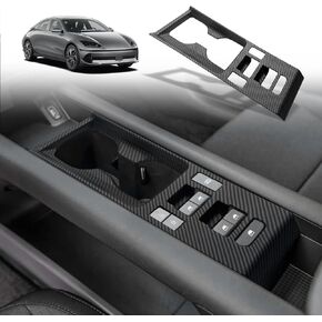 BestEvMod for Ioniq6 Center Console Cup Holder Trim Cover Panel Decorative Cover Sticker ABS Compatible with Hyundai Ioniq 6 SE SEL Limited 2024 2023 Exterior Accessories (Dark Wood Grain)