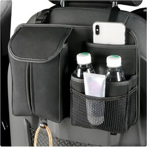 Car Back Seat Organizer, Multi Pockets Car Hanging Seat Back Headrest Organizer with Hook, Durable Car Seat Storage Bag, Universal Travel Accessories with Tissue Box Net Pocket (Black)