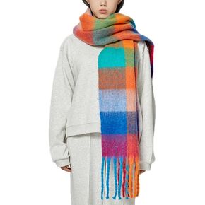 Large Chunky Plaid Scarf Checked Colorful Oversized Scarves Soft Big Cashmere Wool Thick Winter Warm Blanket Women (rainbow)