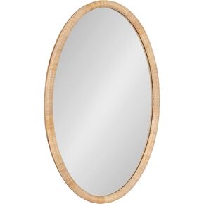 Kate and Laurel Rahfy Boho Oval Rattan Wall Mirror, 24 x 36, Natural Wood, Decorative Rounded Mirror with Authentic Rattan Frame for Use as Bathroom Vanity Mirror or Bohemian Bedroom Mirror