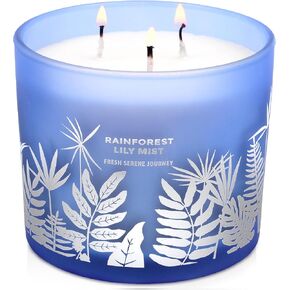 Large 3-Wick Rain Scented Candle | Rainforest Lily Mist Candle with Jasmine, Apple & Cedar | 14.5 oz Fresh Spring Scent Candle for Home | Natural Soy Aromatherapy Stress Relief Candle for Women & Men