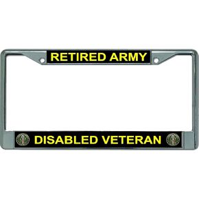 Retired Army Disabled Veteran Chrome License Plate Frame