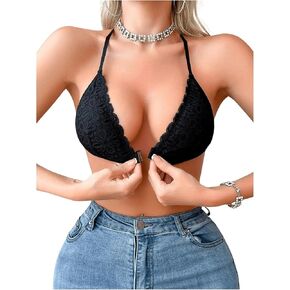 SHENHE Women's Lace Front Closure Y Back Bra Padded Triangle Racerback Bralette Wireless Bra