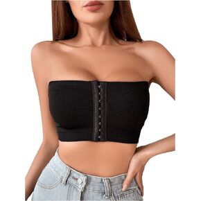 MakeMeChic Women's Front Closure Strapless Bras Open Back Bandeau Bra Wireless Bralette