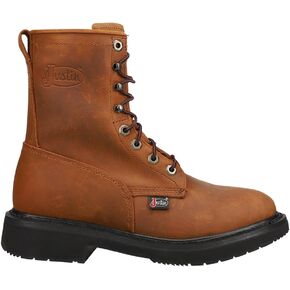 Justin Boot Company (WSL) Mens Livestock Aged Brown 8In LaceUp Round Soft Toe Work Boot