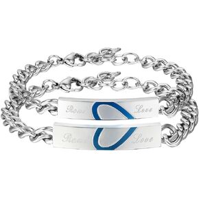 Cupimatch 2PCS Couples Bracelets Stainless Steel Real love Matching Identification Link Chain Bangle