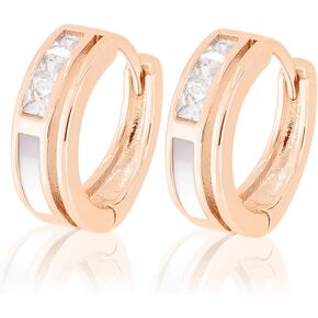 Rose Gold Plated Sterling Silver Hoop Earrings with Cubic Zirconia and Mother of Pearl | Hinged Hoop Earrings for Women