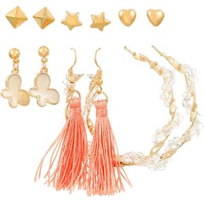 5/6 Pairs Earrings Sets for women Dainty Faux Pearl Hoop Earrings Large Dangle Circle Pearl Hoop Earrings Chunky Twisted Pearl Stud Earrings Multipack Elegant Wedding Party Jewelry Gift