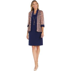 R&M Richards 2PC Printed Chiffon Jacket and Dress W/Detachable Necklace